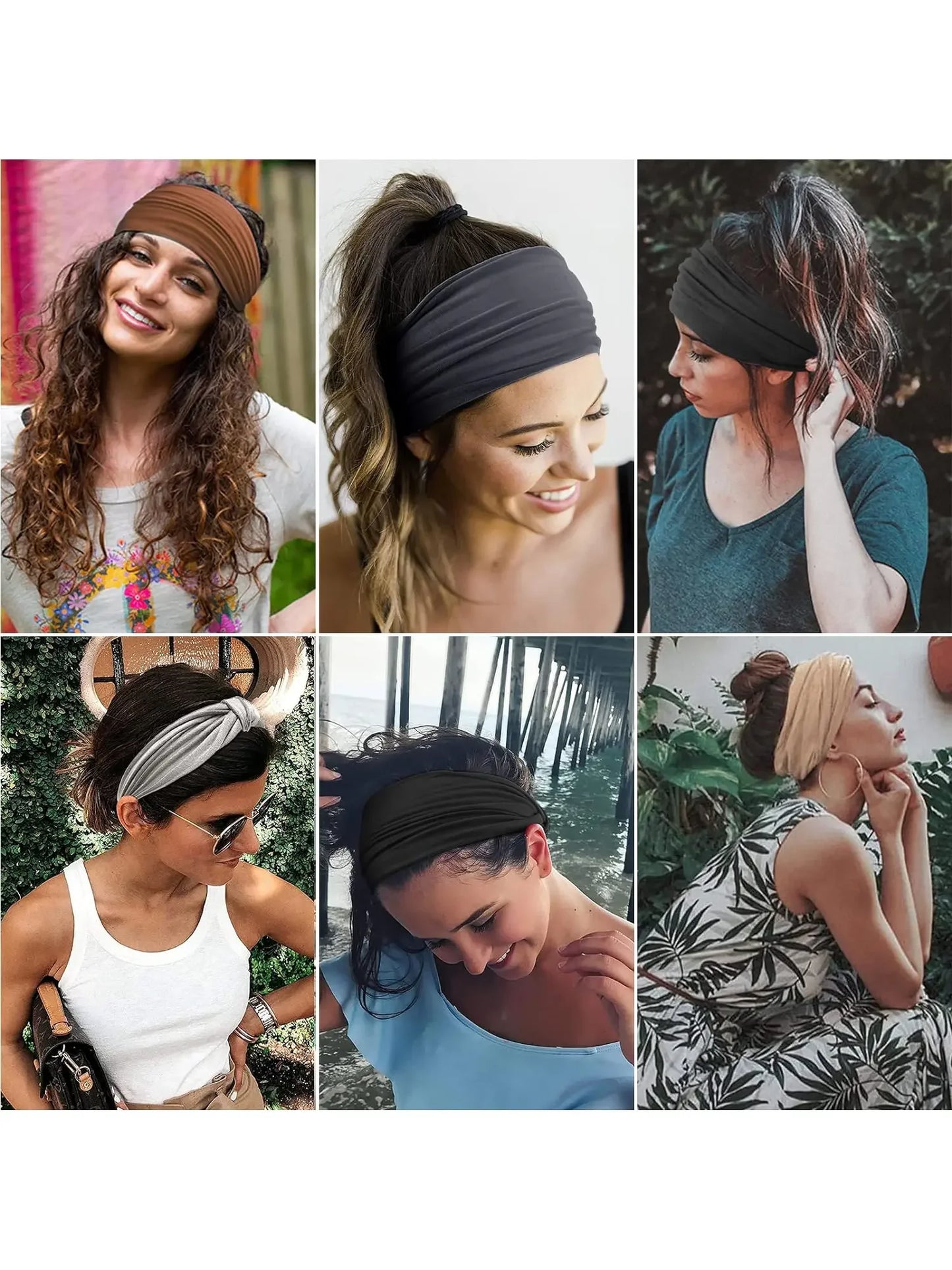 Wide Headband Women's Fashionable Bohemian Thick Hairband/ Large African Sports Yoga Turban Headwrap Hair Accessory (DARK GRAY)