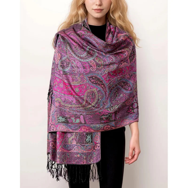 Reversible Paisley Pashmina Rave Scarf – Exotic Indian Shawls and Wraps for Evening Dresses, Festivals, All Seasons