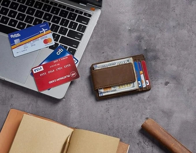 Slim Wallet for Men RFID Blocking Money Clip, Minimalist Front Pocket Credit Card Holder, Magnetic Thin Wallet with ID Window