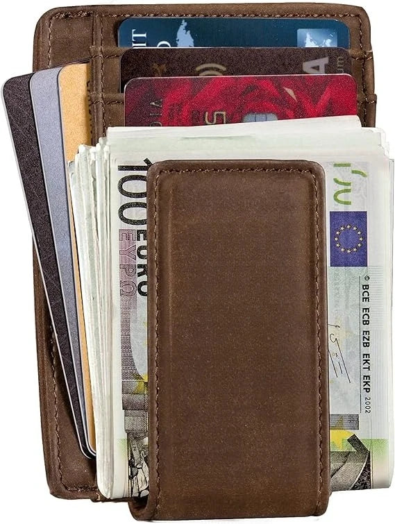 Slim Wallet for Men RFID Blocking Money Clip, Minimalist Front Pocket Credit Card Holder, Magnetic Thin Wallet with ID Window
