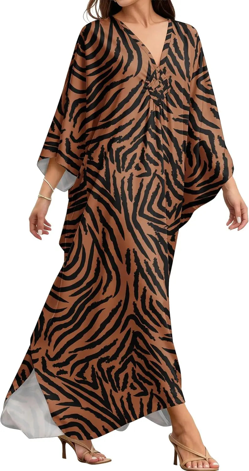 Kaftan Dresses for Women, V Neck Moo Moos Colorful Print Cover Ups Caftan Beach Dresses for Swimwear