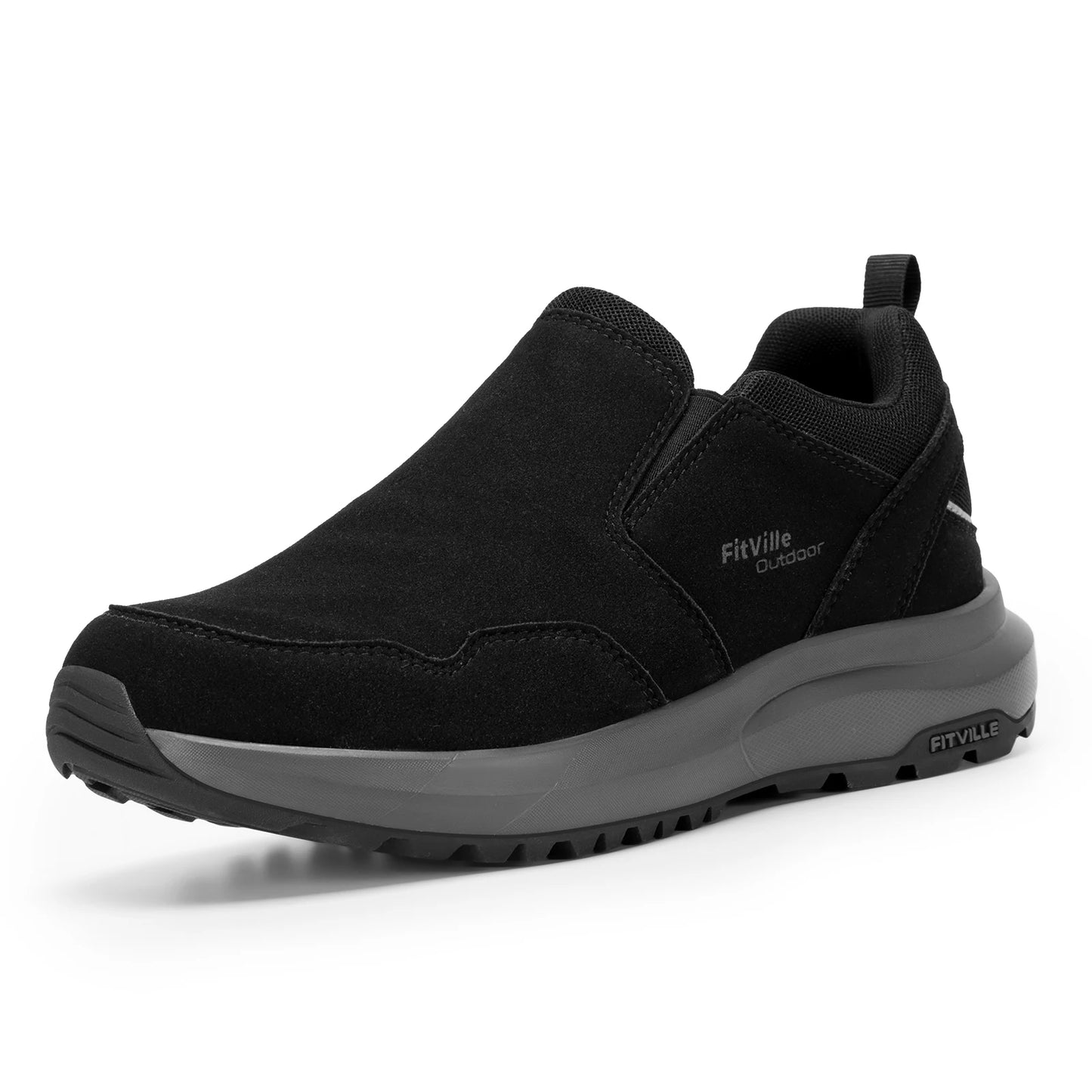 FitVille Men Extra Wide Slip On Hiking Loafers, Comfort Orthopedic Walking Sneakers with Arch Support for Outdoor Trekking Trails, Flat Feet & Foot Pain Relief