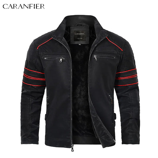 CARANFIER Mens Leahter Jacket Men Washed Retro Velour PU Jackets Male Motorcycle Biker Coat Autumn Winter Outerwear Dropshipping