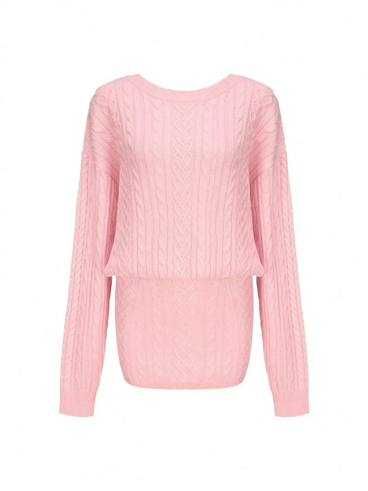 Fisoew womens Sweater Dress Casual Puff Sleeve Crewneck Cable Knit Loose Workout Fall Mini Dresses