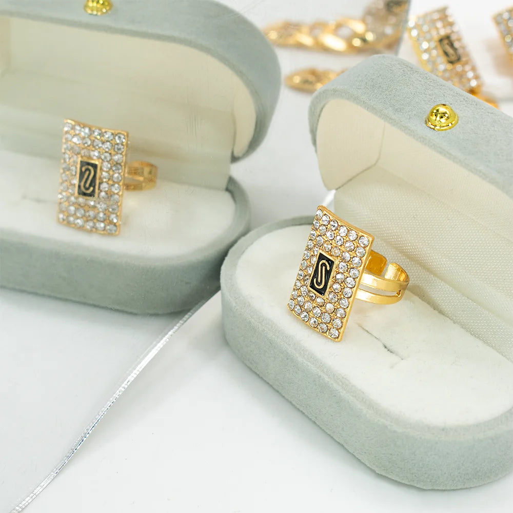GZJPEI 4 Pcs/set 2026 Fashion Jewelry Set Cuba Chain Necklace Earring Bracelet Square Ring Luxury Zircon Jewelry For Women Gifts