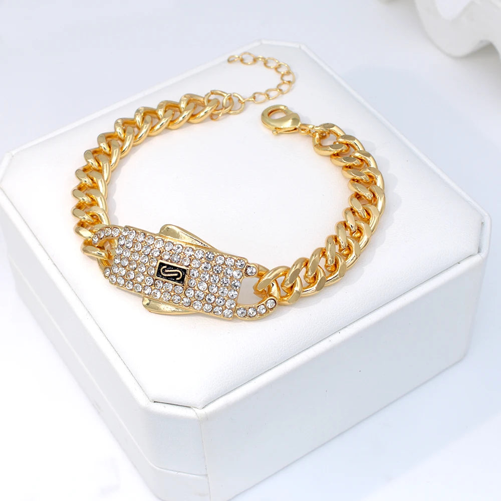 GZJPEI 4 Pcs/set 2026 Fashion Jewelry Set Cuba Chain Necklace Earring Bracelet Square Ring Luxury Zircon Jewelry For Women Gifts