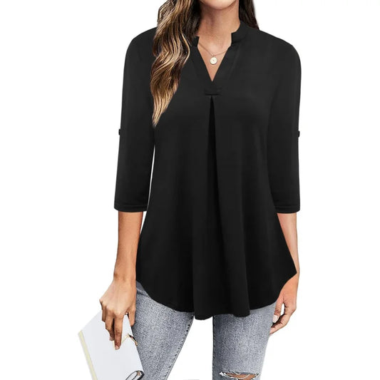 Women's Top Dressy Casual 3/4 Sleeve V Neck Chiffon Shirt Work Blouses