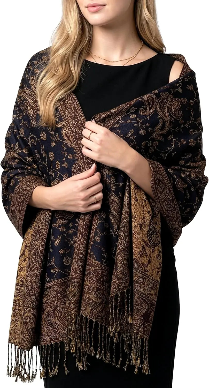 Reversible Paisley Pashmina Rave Scarf – Exotic Indian Shawls and Wraps for Evening Dresses, Festivals, All Seasons