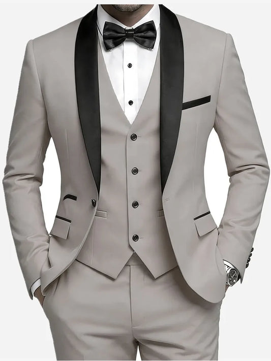 Men'S Wedding Best Man Dress Suit | New Business Casual Suit Set, Regular Fit, Lapel Collar, Solid Color, Button Details