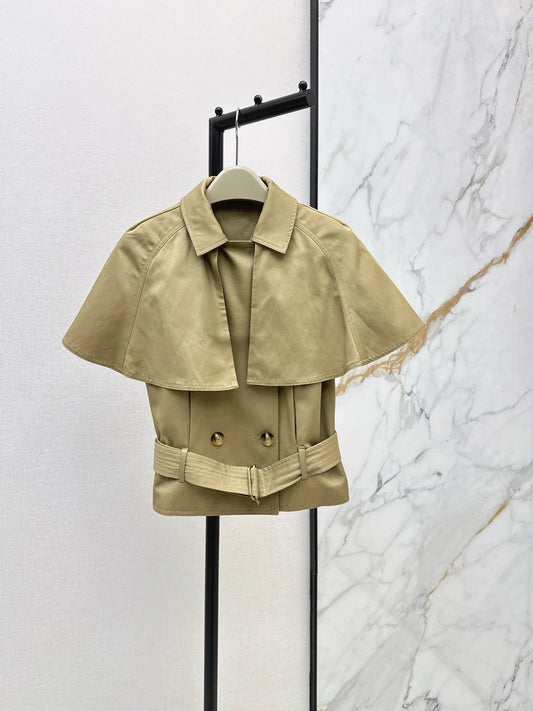 Women's Double Row Button Lapel With Belt Short Windbreaker Autumn And Winter Fashion Casual Elegant Style 2671462