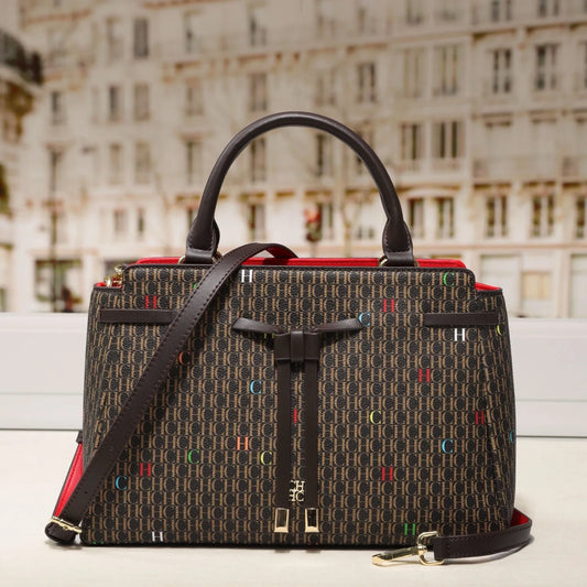 CH Embossed Pattern Tote Bag Bow Accent Versatile Handheld Crossbody Design Daily Commute 2026 New Bag