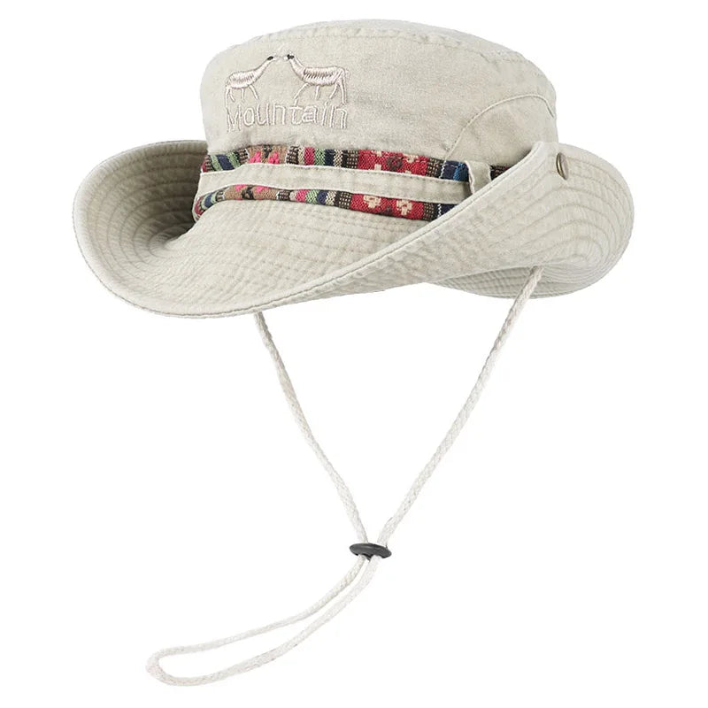 Outdoor Sun Hat Woman Bucket Hat Men Embroidered Vintage Beach Waterproof Fisherman Fishing Cap Summer Foldable Bob Man Panama