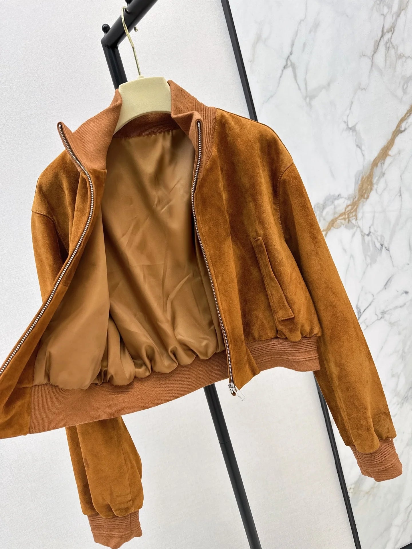 Women's Leather Long Sleeve Stand Collar Zipper Solid Color Jacket Fashionable Elegant Autumn Winter Top 26702135