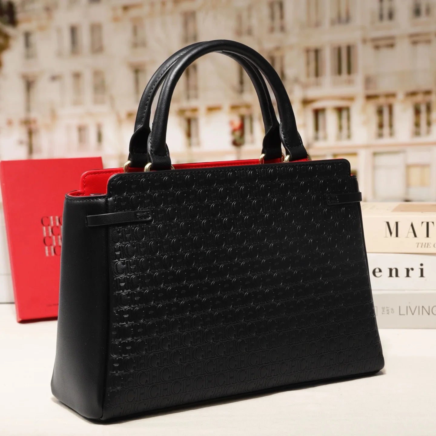 CH Embossed Pattern Tote Bag Bow Accent Versatile Handheld Crossbody Design Daily Commute 2026 New Bag