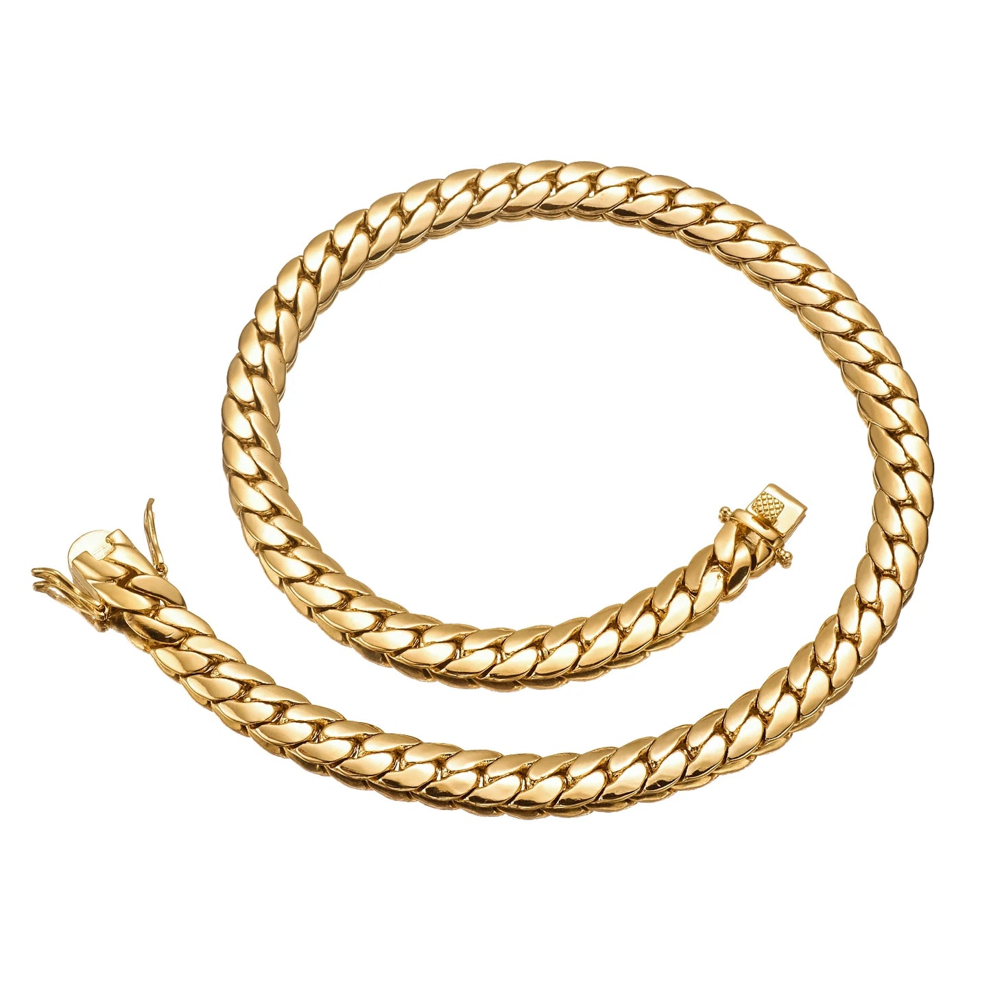 Hip Hop Bling Gold Cuban Link Chain Necklace For Men, Rapper Style Tank Chain Jewelry, Trendy Whip Chain Necklace