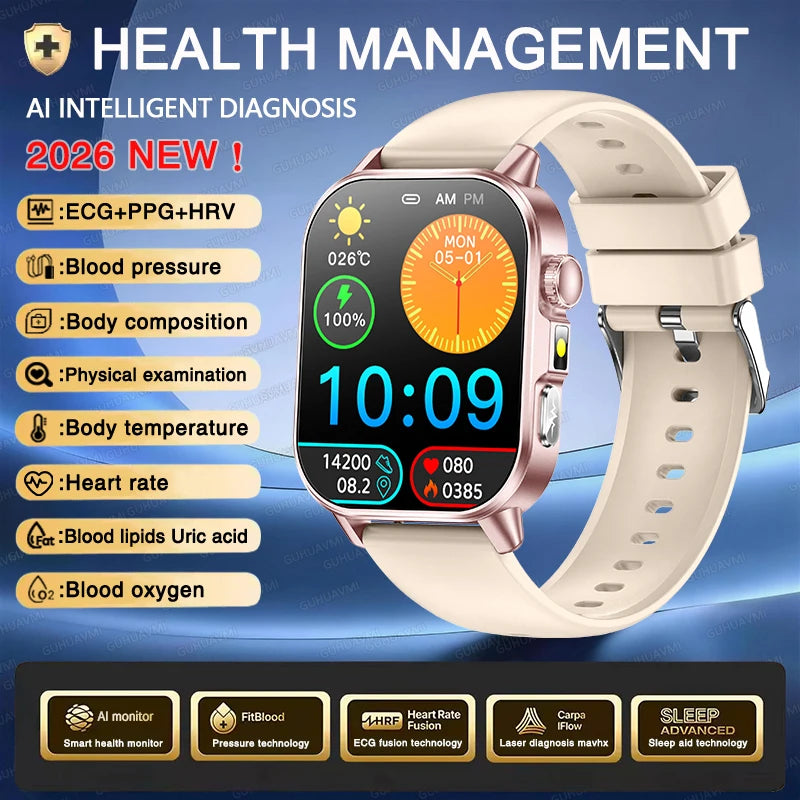 Accurate Health Diagnosis ECG Smart Watch Blood Pressure Blood Oxygen Blood Fat Uric Acid Temp Bluetooth.