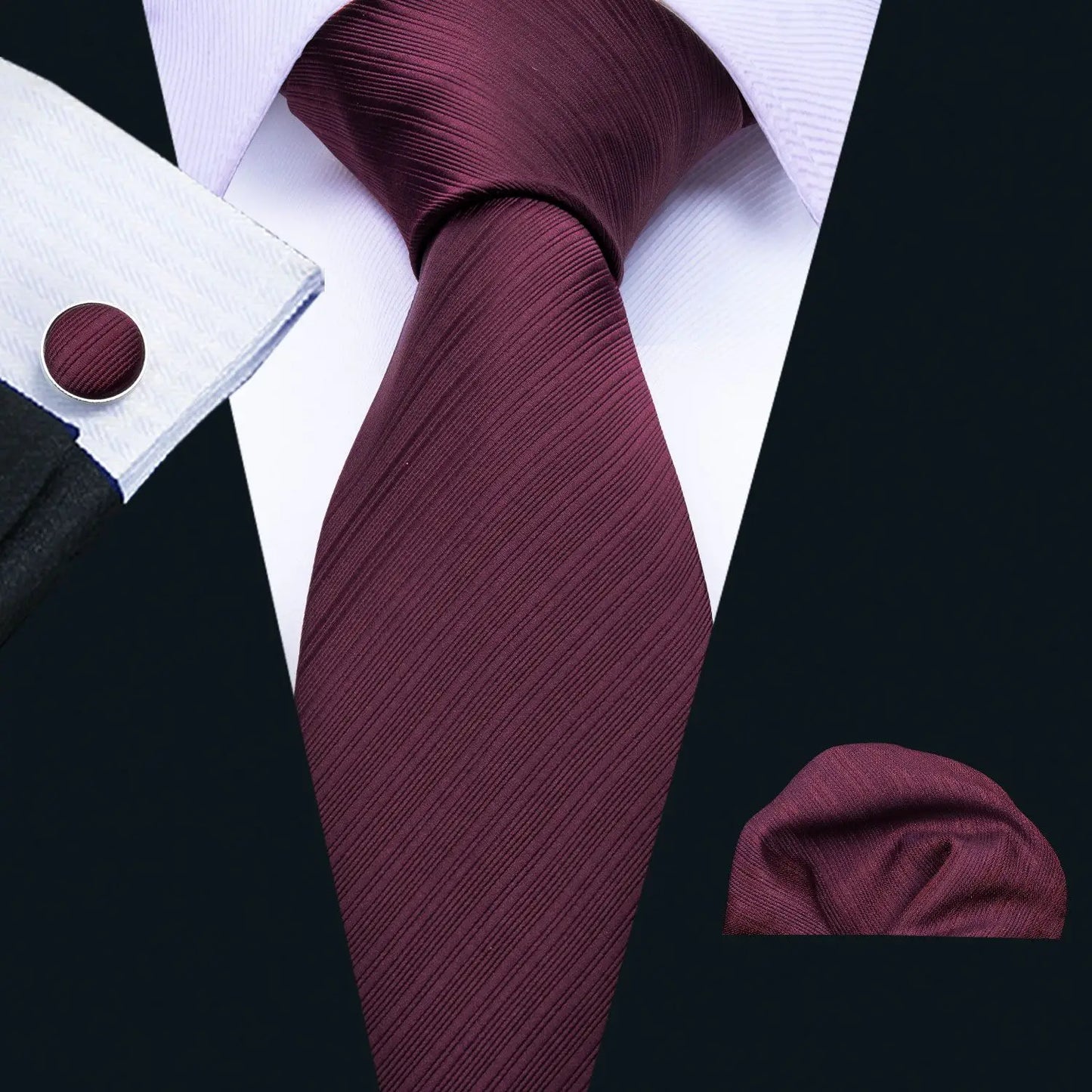 Designer Mens Tie Jacquard Necktie Pocket Square Cufflinks Set Burgundy Striped for Male Men Wedding Busniess Party Ties Gift