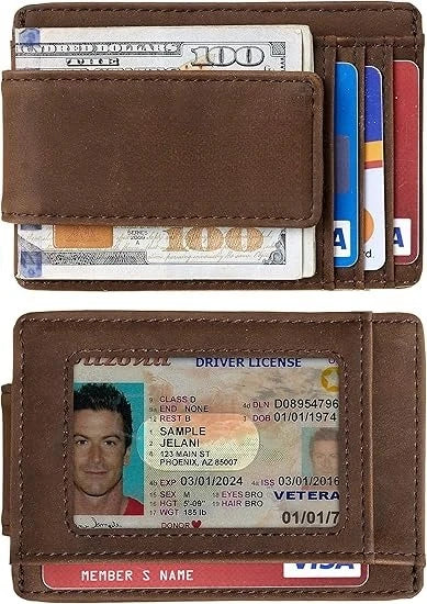 Slim Wallet for Men RFID Blocking Money Clip, Minimalist Front Pocket Credit Card Holder, Magnetic Thin Wallet with ID Window