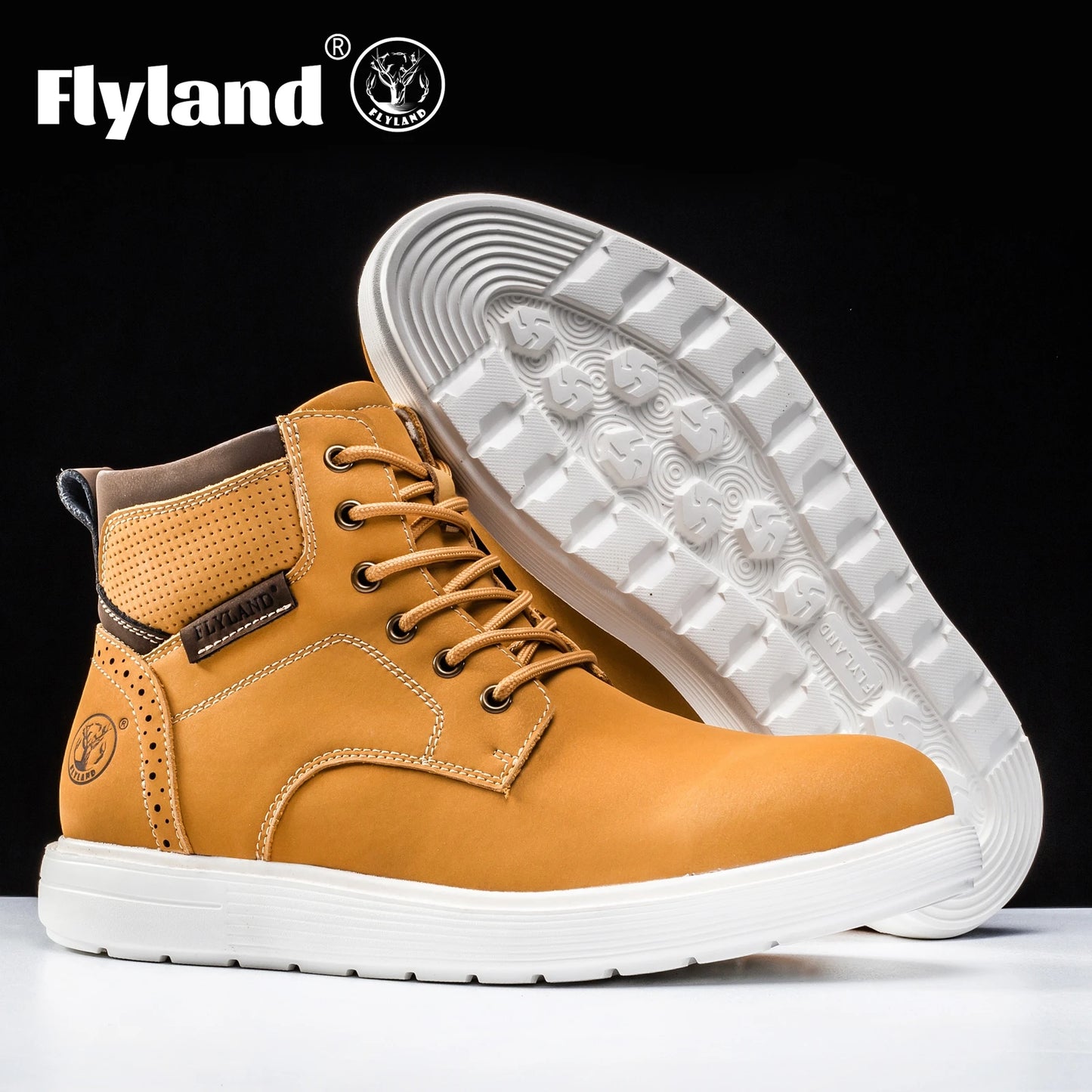 FLYLAND Men's Fashion Vintage Classical Genuine Leather Handmade Chukka Boots Daily Casual Work Office Shoes