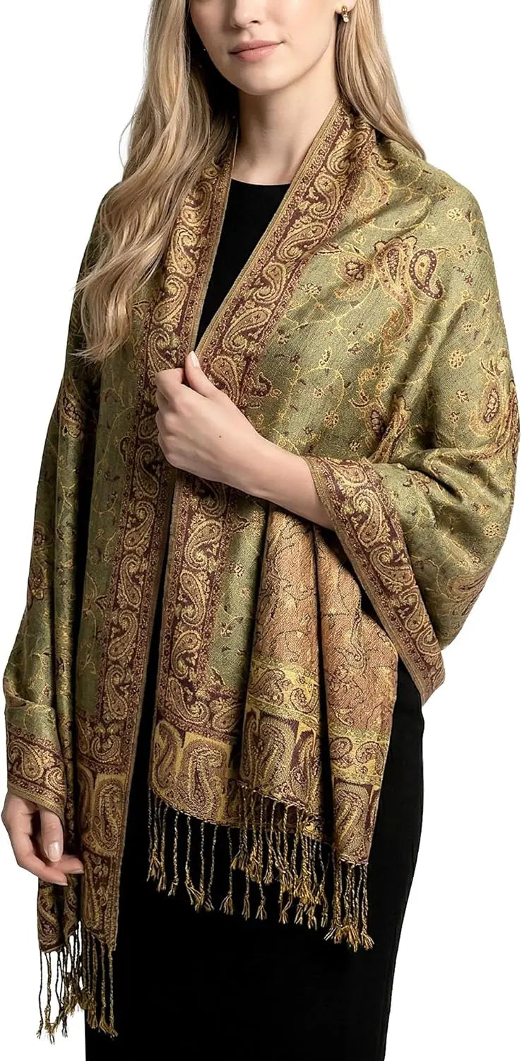 Reversible Paisley Pashmina Rave Scarf – Exotic Indian Shawls and Wraps for Evening Dresses, Festivals, All Seasons