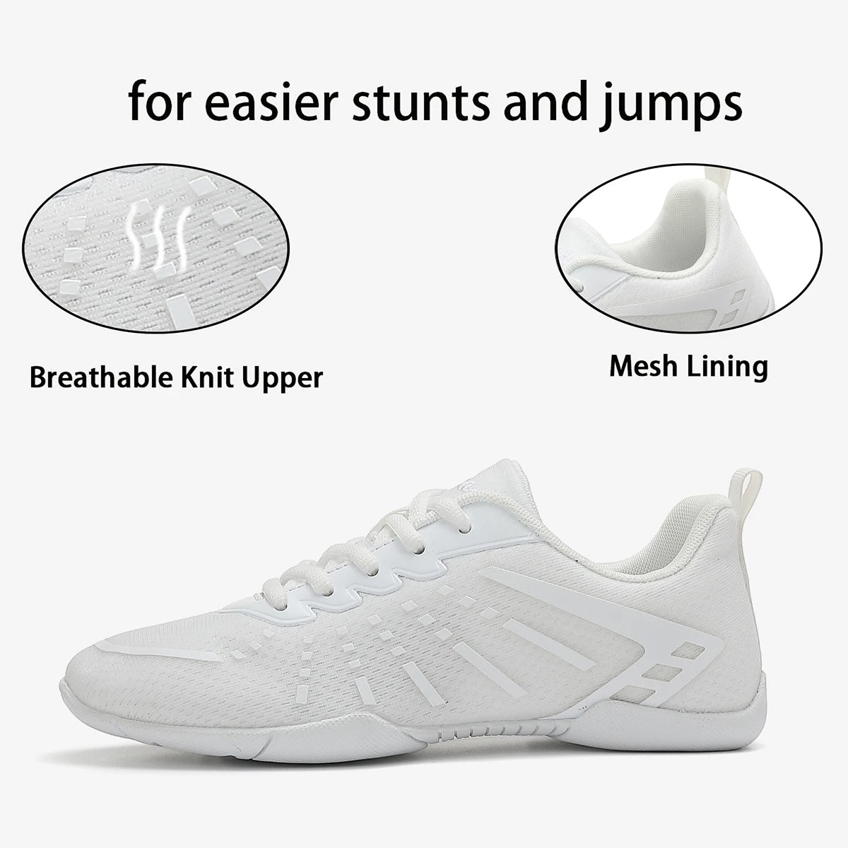 Women White Cheerleading Shoes Breathable Mesh Light Non Slip Flat Gymnastics Dance Training Competition Sneakers For Girls 2411