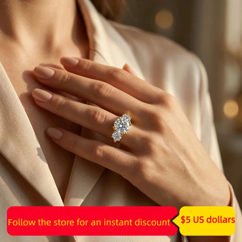 5cttw D Color Moissanite Diamond Ring 925 Sterling Silver 18k Gold Plated Three Stone Engagement Wedding Rings