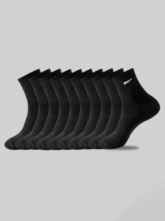 10-Pair Black Sock Pack - Extra-Soft, Comfortable Casual-Style Socks Crafted From Premium Breathable Cotton, Perfect For Everyd