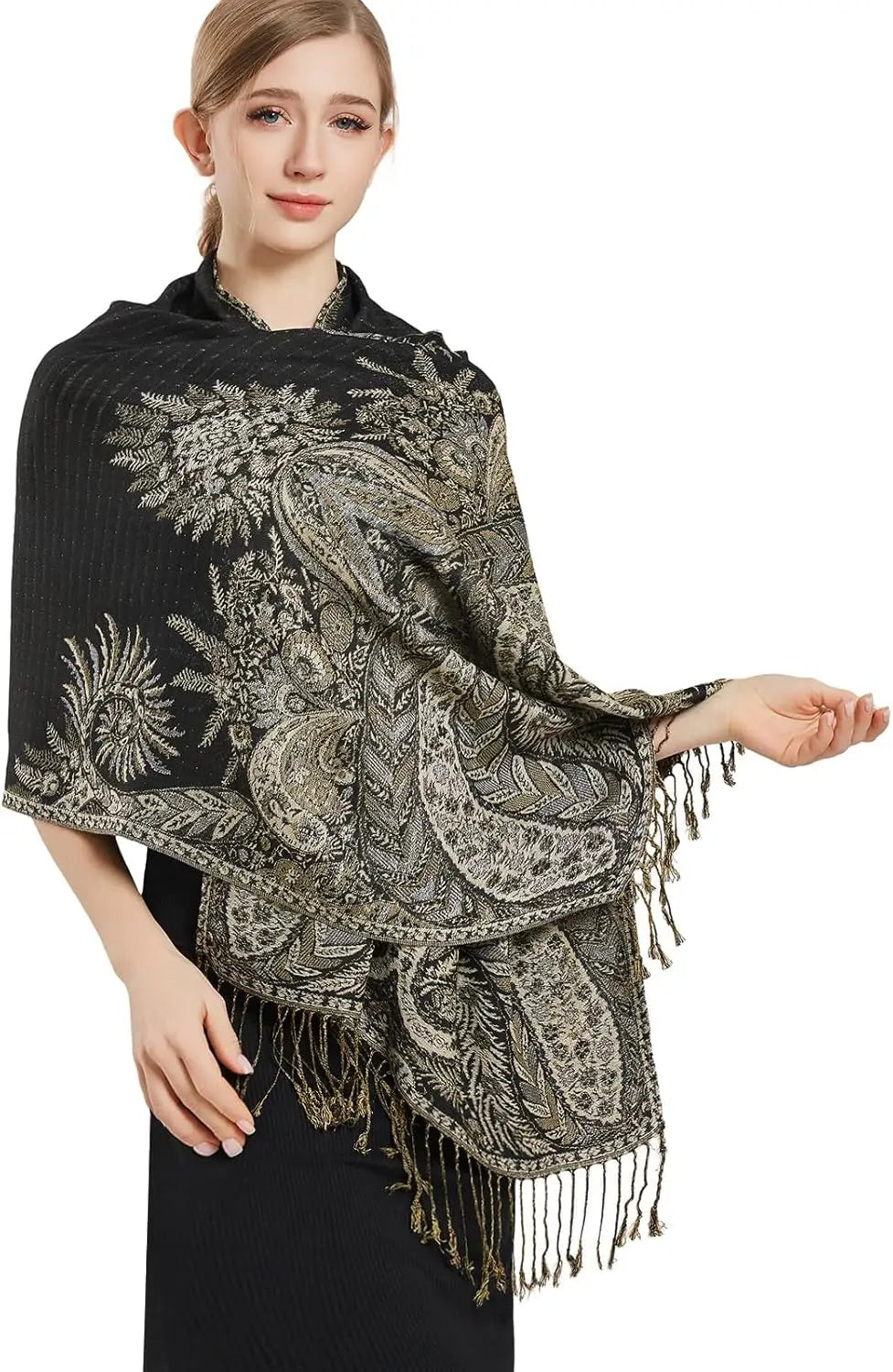 Silky Paisley Pashmina Shawl Scarf-Women's Soft Double-side Jacquard Pashminas Wrap for Evening Dress Travel Shawl