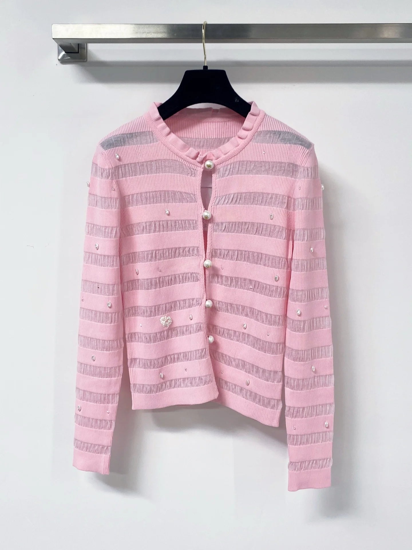 Women's Knitted Upper Sleeve Round Neck Button Top Spring and Autumn Fashion Casual Elegant Style 2671401