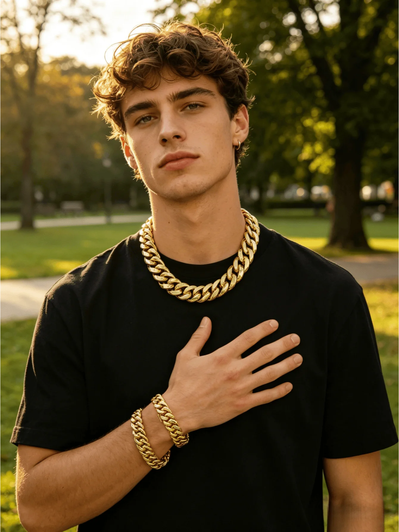 8-22mm Gold Color Stainless Steel  Cuban Miami Link Chain Necklaces for 18k Gold-plated Men (1PC)