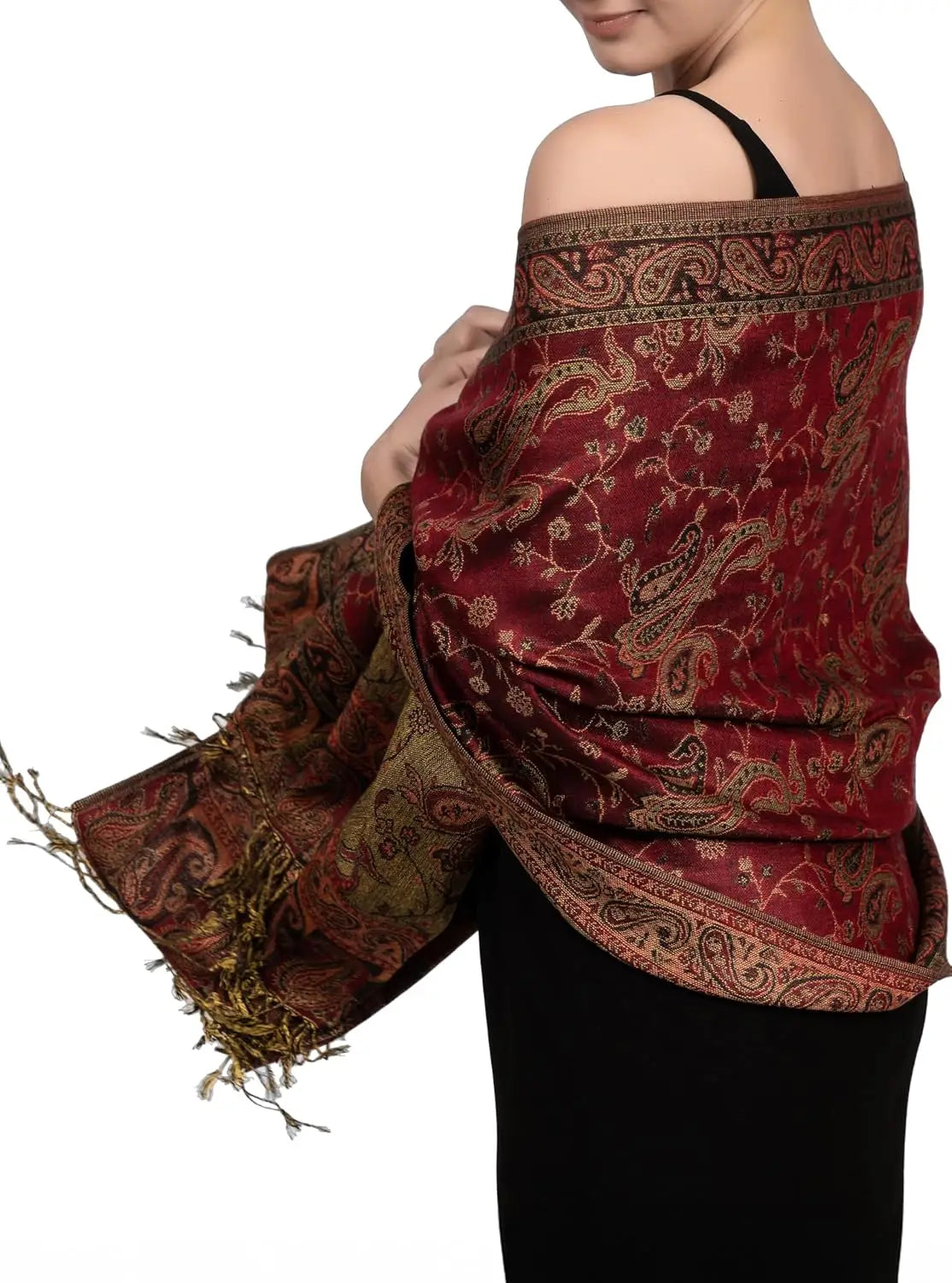 Reversible Paisley Pashmina Rave Scarf – Exotic Indian Shawls and Wraps for Evening Dresses, Festivals, All Seasons