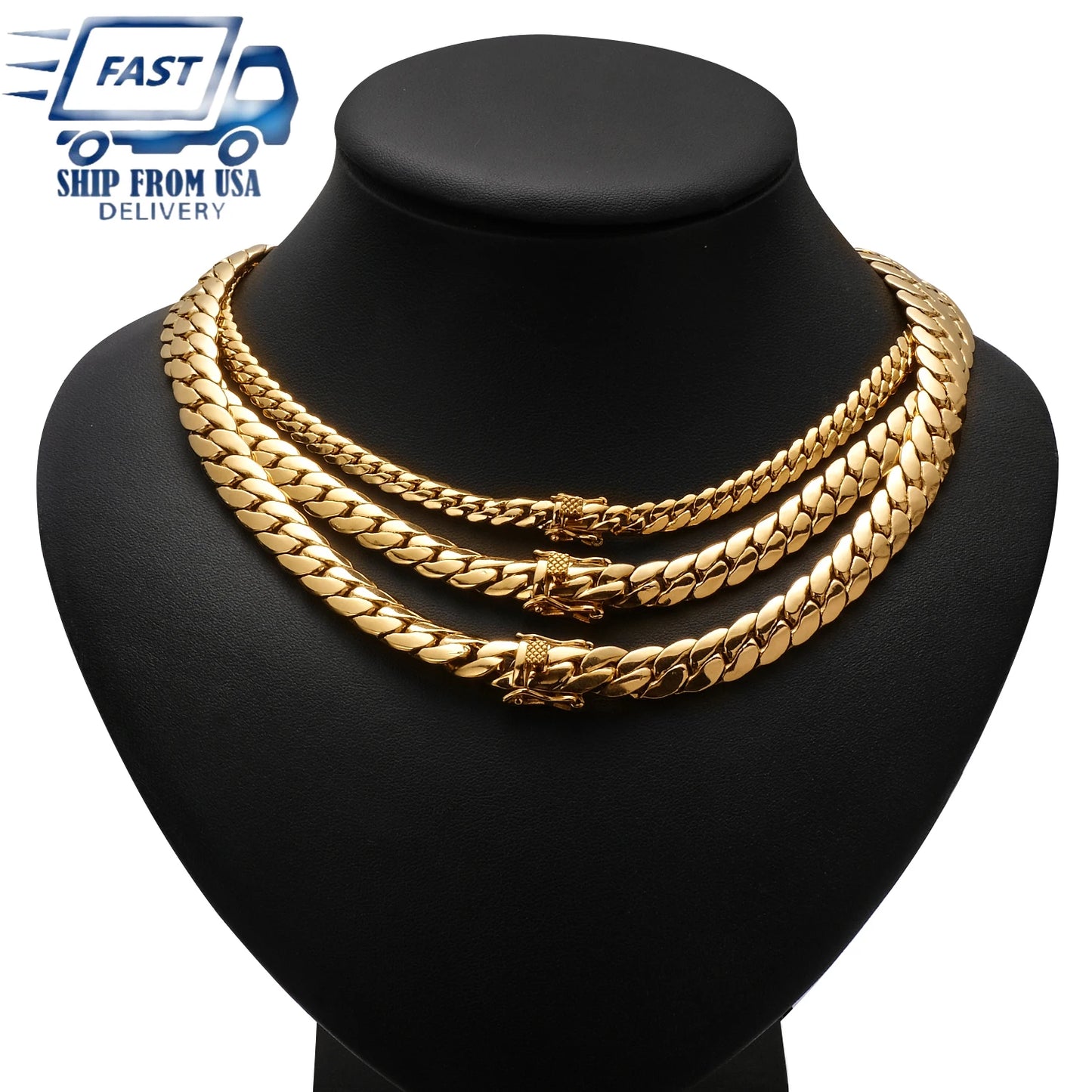 Hip Hop Bling Gold Cuban Link Chain Necklace For Men, Rapper Style Tank Chain Jewelry, Trendy Whip Chain Necklace