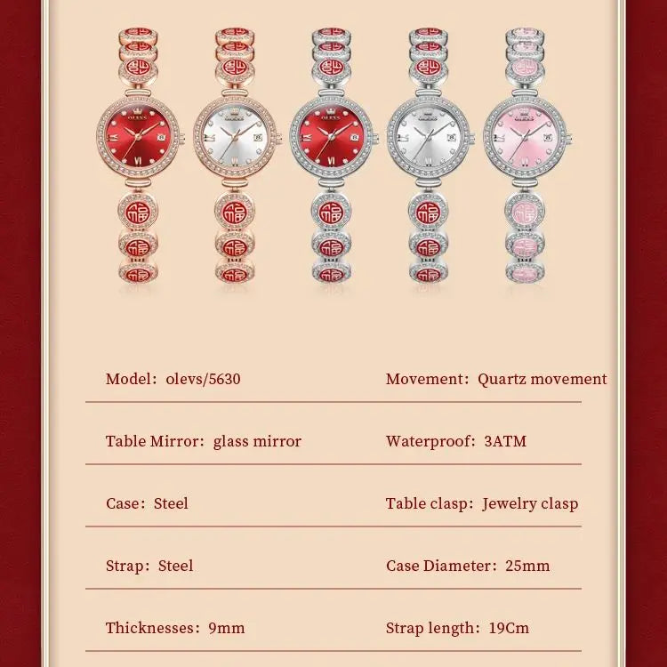 OLEVS 5630 Women's  Watch Luxury Brand Diamond Watch Date Waterproof Clock Quartz Watch Exclusive Blessing Bracelet
