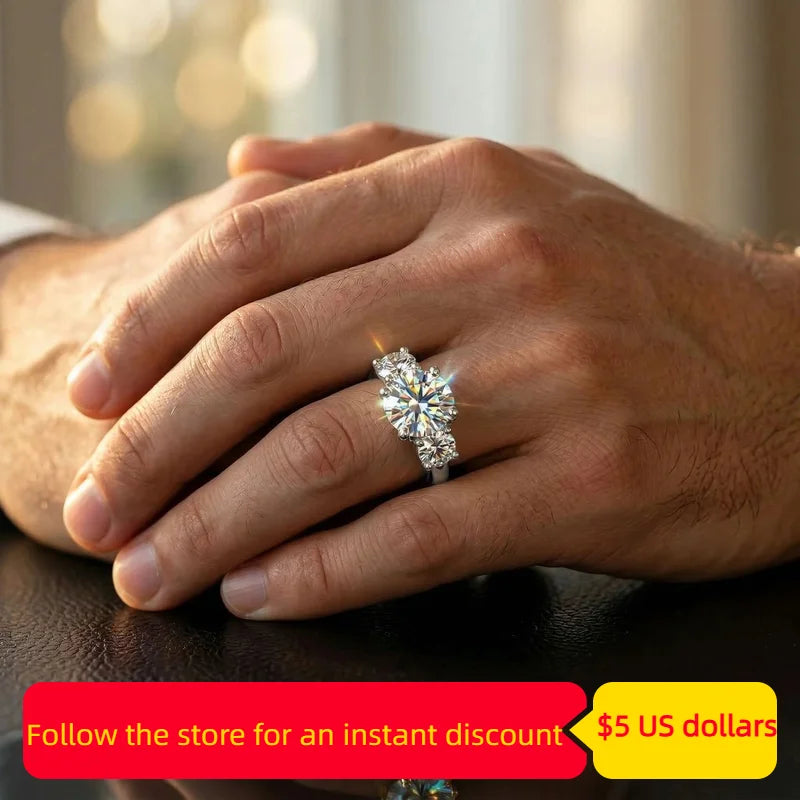 5cttw D Color Moissanite Diamond Ring 925 Sterling Silver 18k Gold Plated Three Stone Engagement Wedding Rings