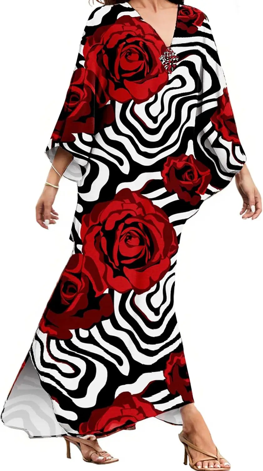 Kaftan Dresses for Women, V Neck Moo Moos Colorful Print Cover Ups Caftan Beach Dresses for Swimwear