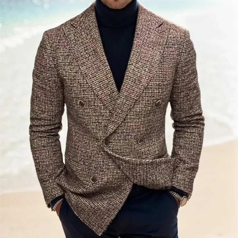 Men s Classic Plaid Print  Fit Blazer Jacket with Notched Lapel and Two Button Closure for Fall Fashion Comfort