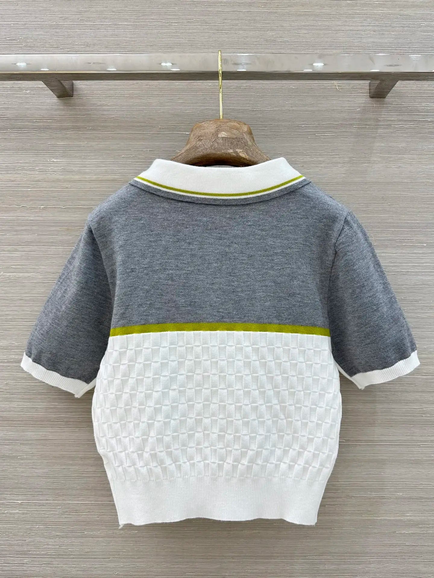 Ladies Knitted Short Sleeve Lapel  Collared Zipper Top with Elastic Waist Short Skirt Set Spring Summer Fashion Casual 2651836