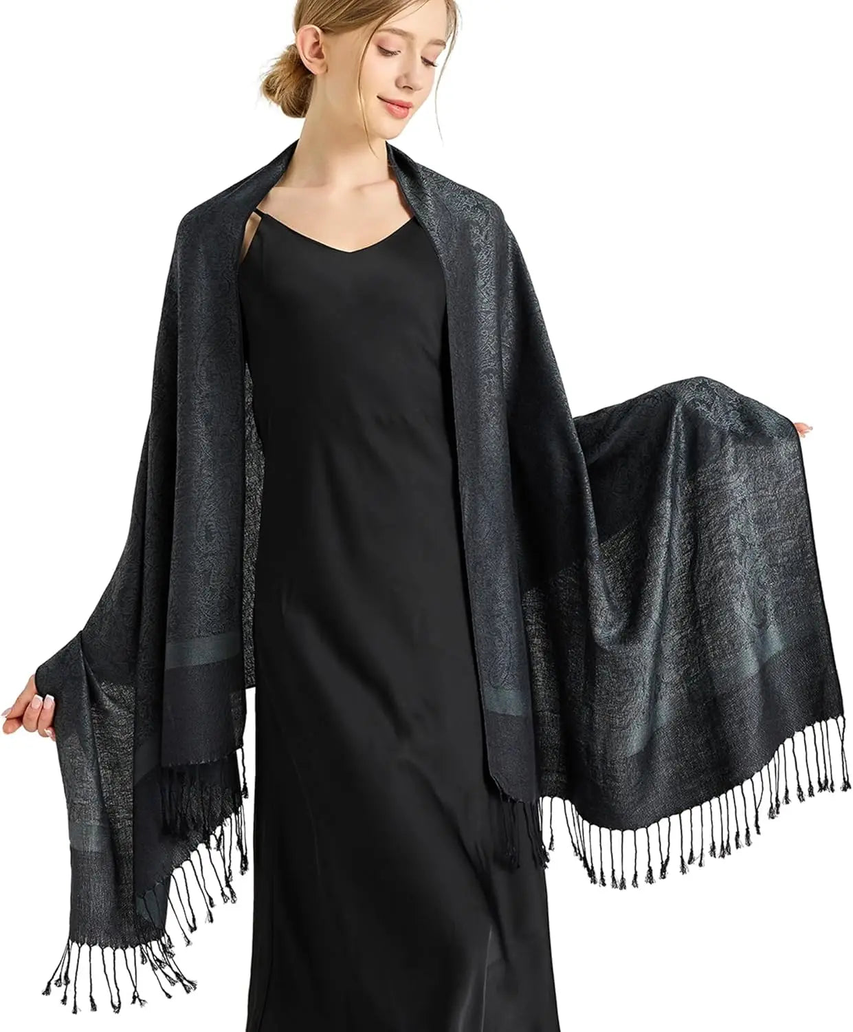 Silky Paisley Pashmina Shawl Scarf-Women's Soft Double-side Jacquard Pashminas Wrap for Evening Dress Travel Shawl