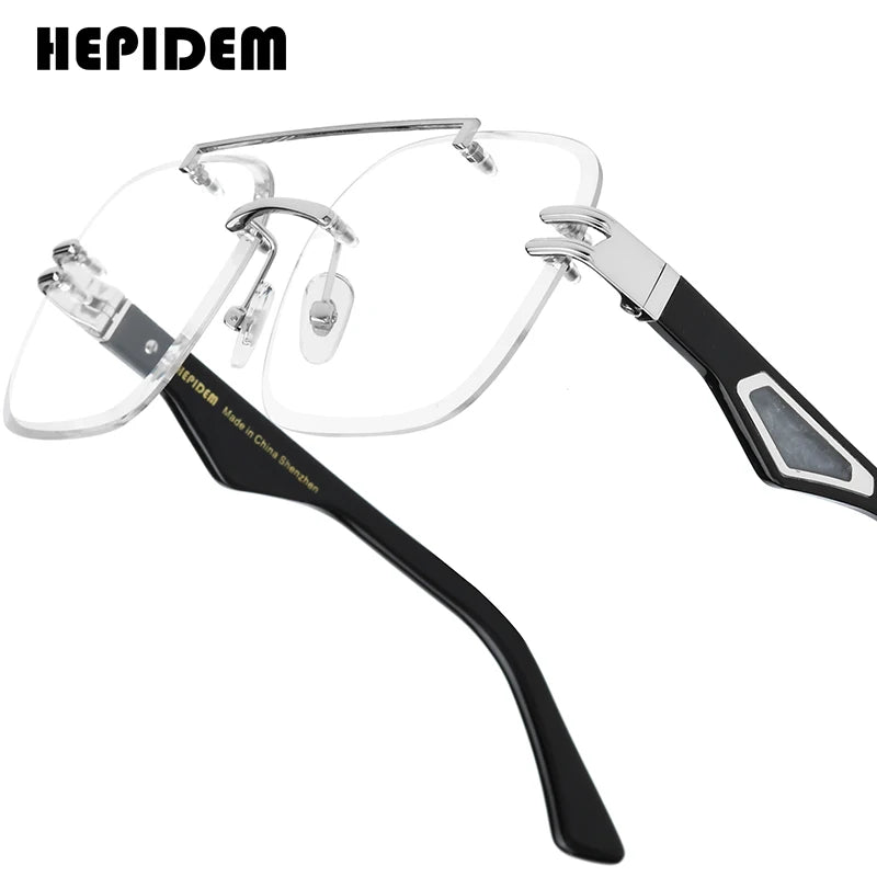 HEPIDEM Buffalo Horn Glasses Men 2025 New Luxury Brand Design Rimless Frameless Big Oversize Square Buffs Eyeglasses Frame Women
