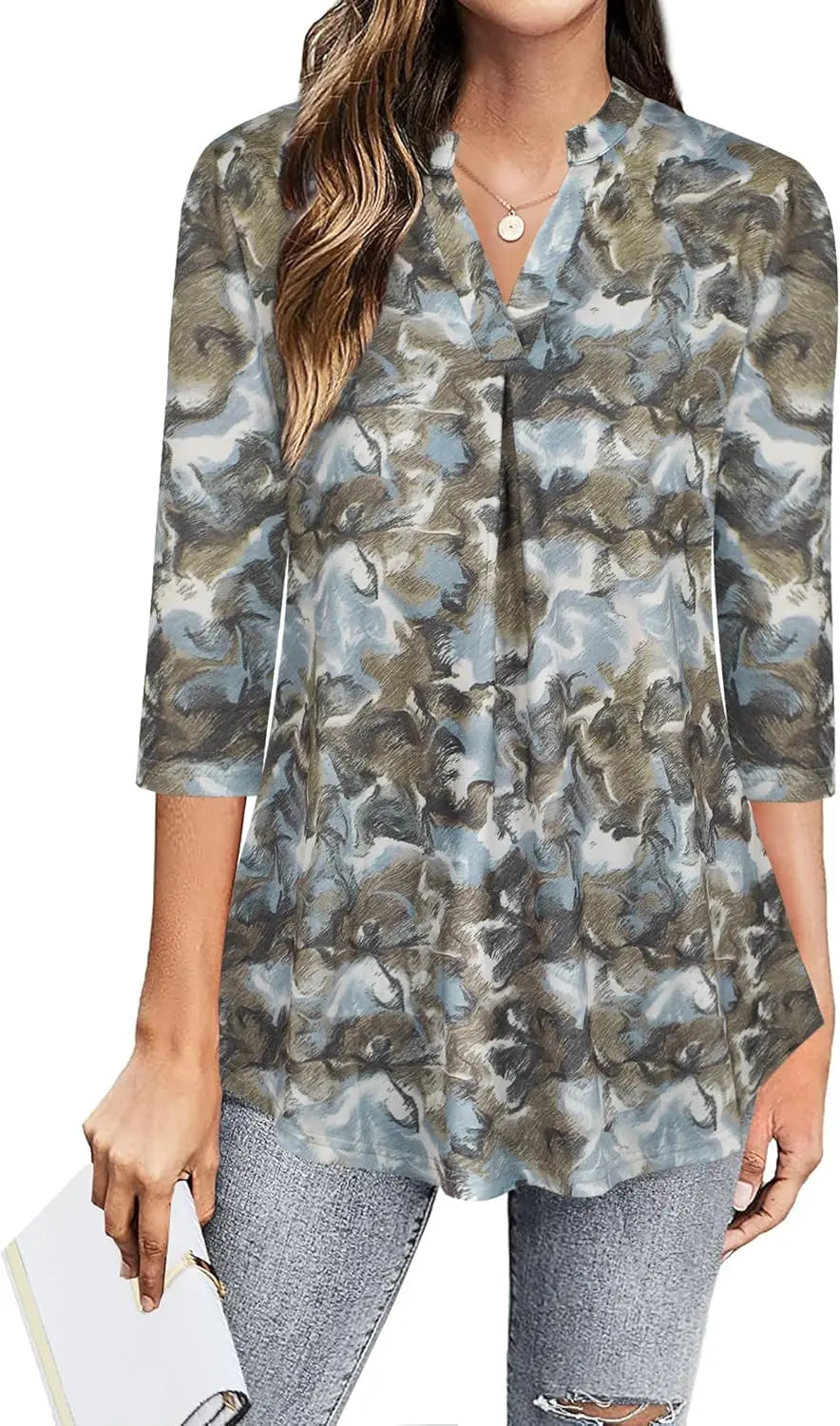Women's Top Dressy Casual 3/4 Sleeve V Neck Chiffon Shirt Work Blouses