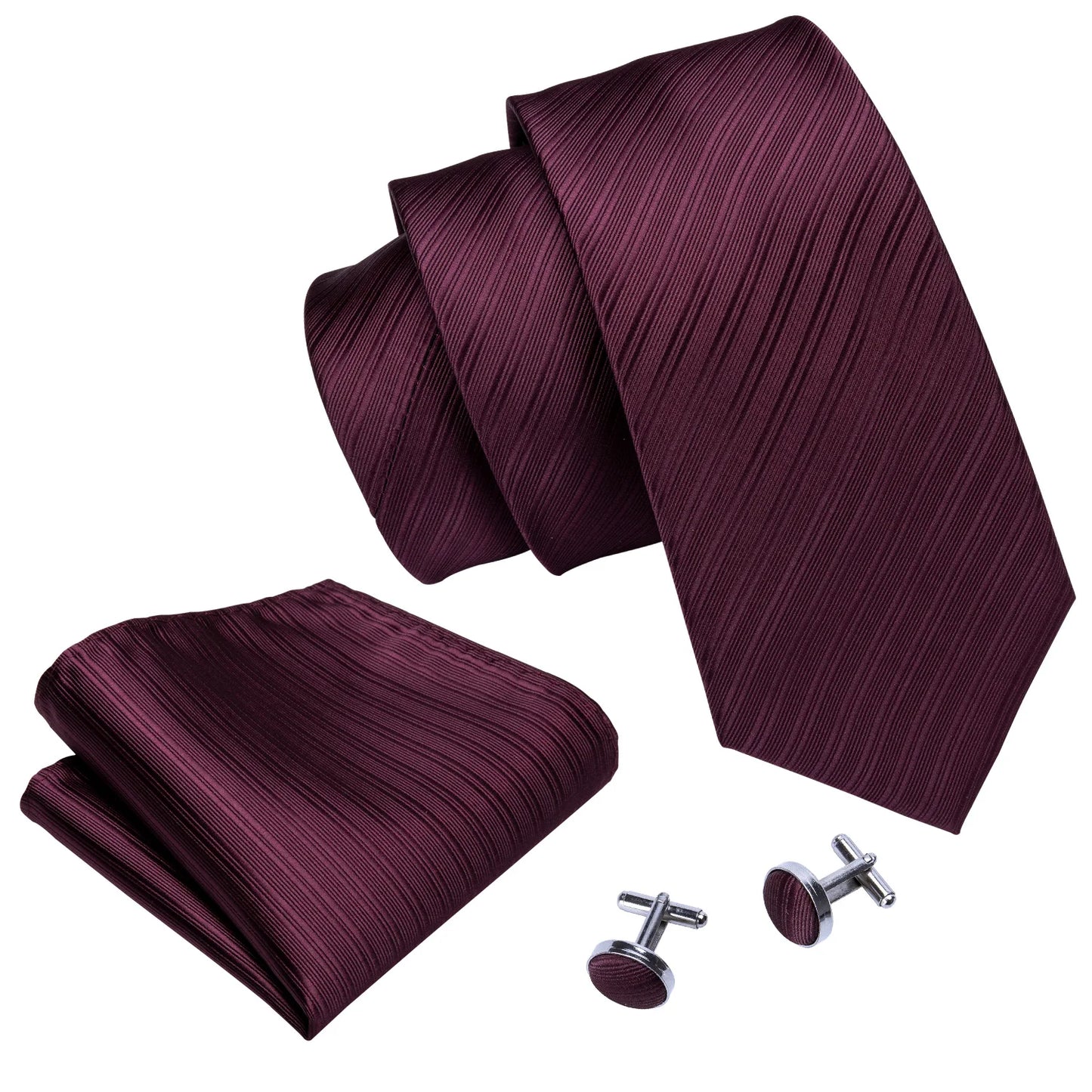 Designer Mens Tie Jacquard Necktie Pocket Square Cufflinks Set Burgundy Striped for Male Men Wedding Busniess Party Ties Gift
