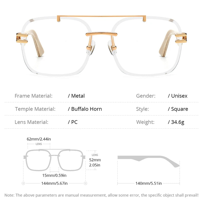 HEPIDEM Buffalo Horn Glasses Men 2025 New Luxury Brand Design Rimless Frameless Big Oversize Square Buffs Eyeglasses Frame Women