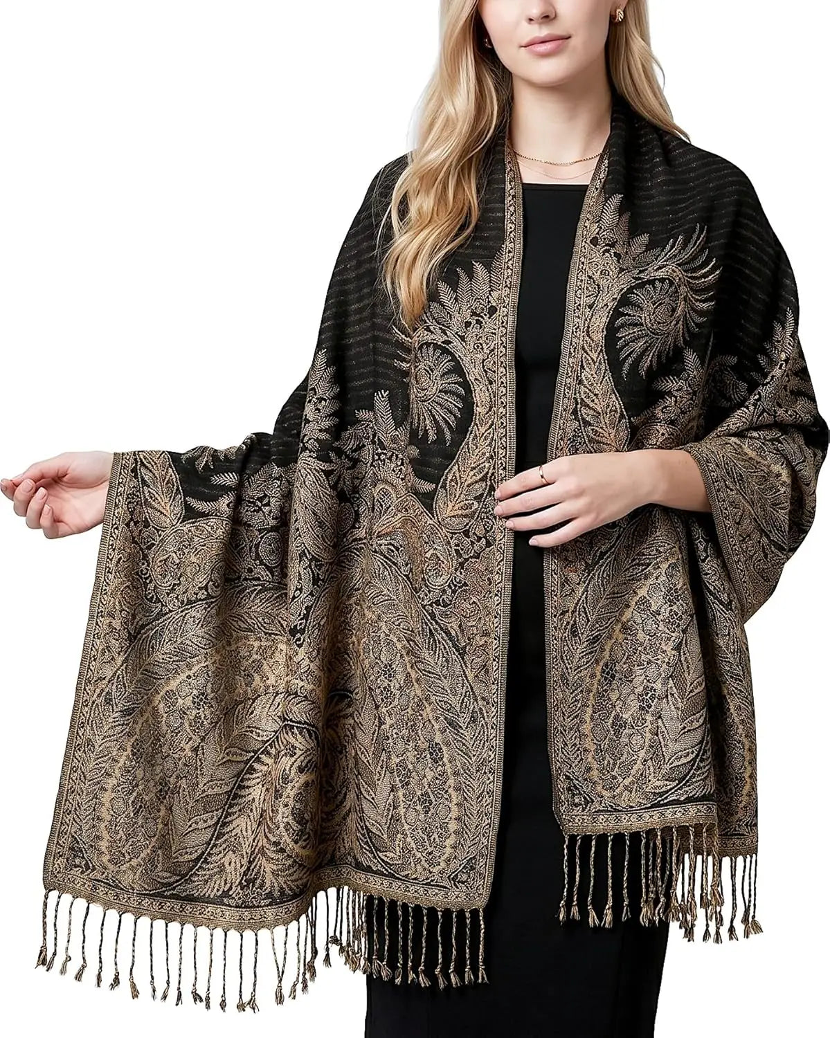 Reversible Paisley Pashmina Rave Scarf – Exotic Indian Shawls and Wraps for Evening Dresses, Festivals, All Seasons