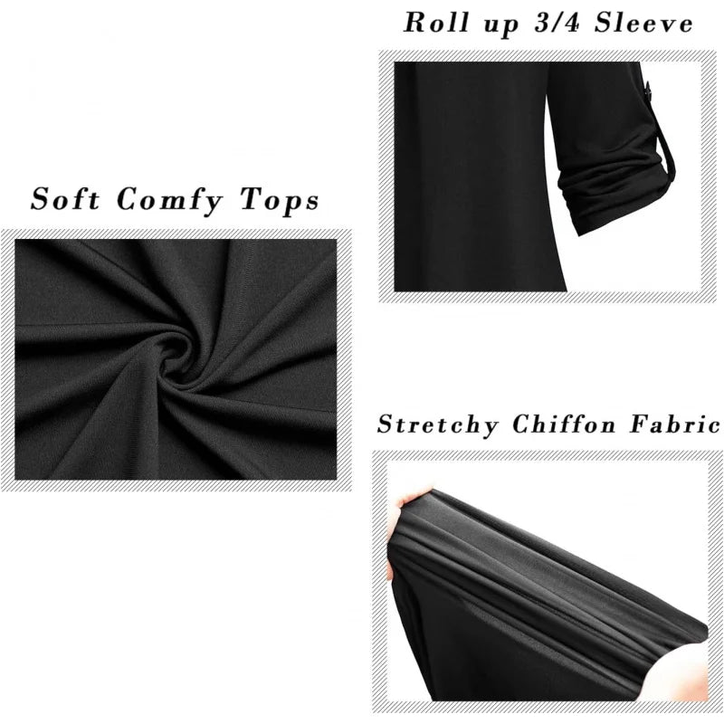 Women's Top Dressy Casual 3/4 Sleeve V Neck Chiffon Shirt Work Blouses