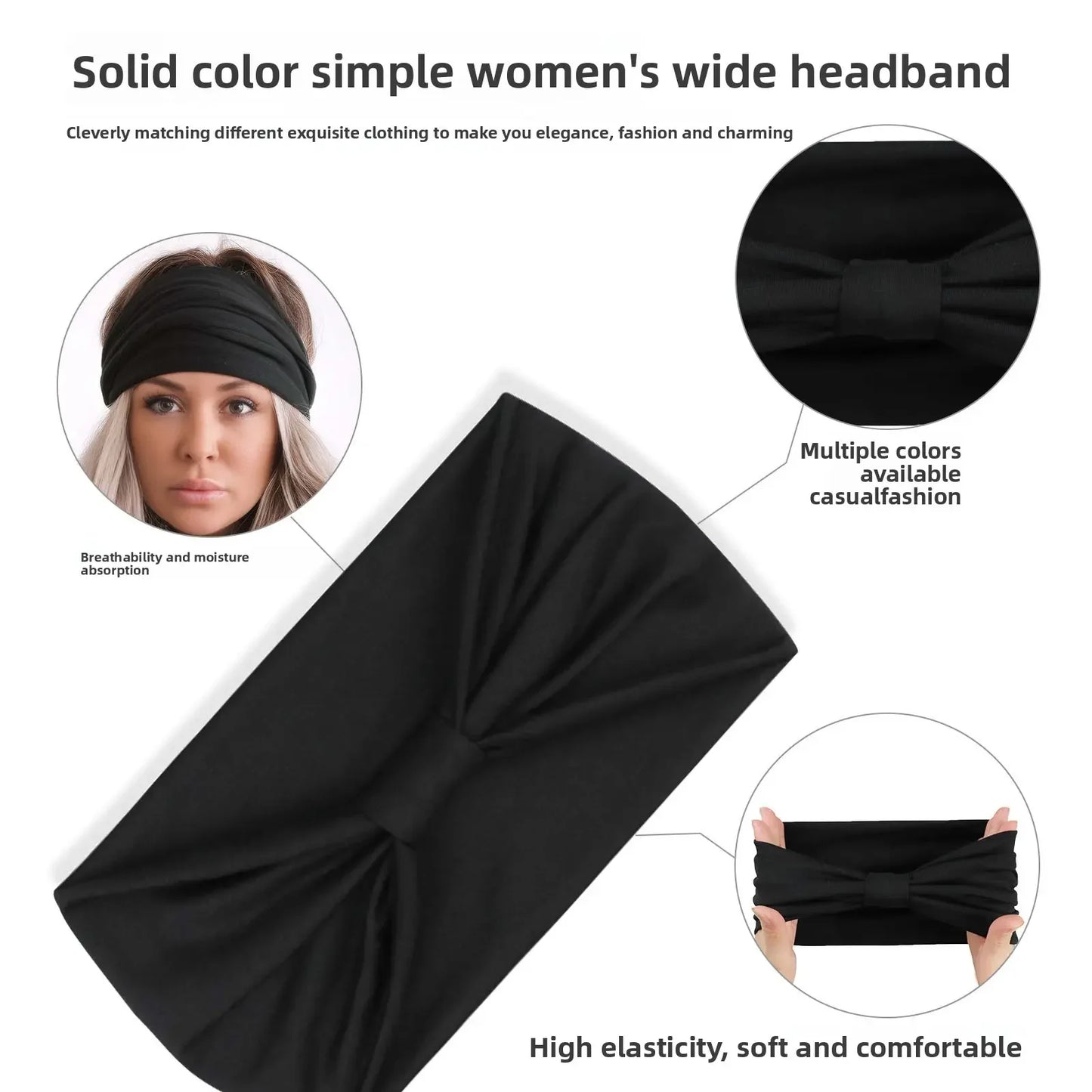 Wide Headband Women's Fashionable Bohemian Thick Hairband/ Large African Sports Yoga Turban Headwrap Hair Accessory (DARK GRAY)
