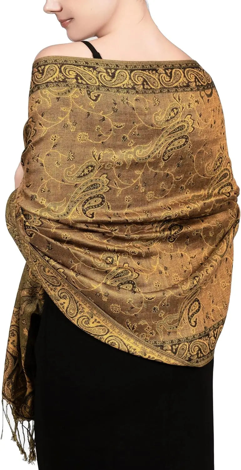 Reversible Paisley Pashmina Rave Scarf – Exotic Indian Shawls and Wraps for Evening Dresses, Festivals, All Seasons