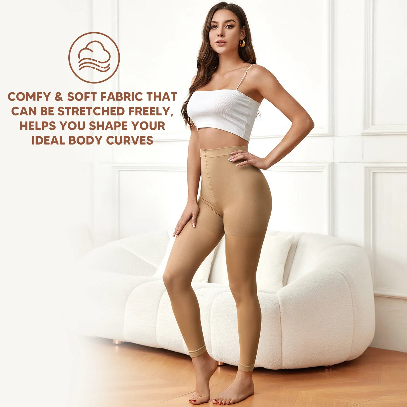 Women's Sheer Footless Tights Seamless High Waisted Control Top Pantyhose Run Resistant Dance Tights