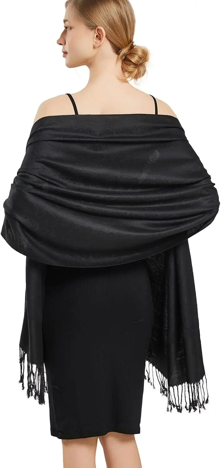 Silky Paisley Pashmina Shawl Scarf-Women's Soft Double-side Jacquard Pashminas Wrap for Evening Dress Travel Shawl