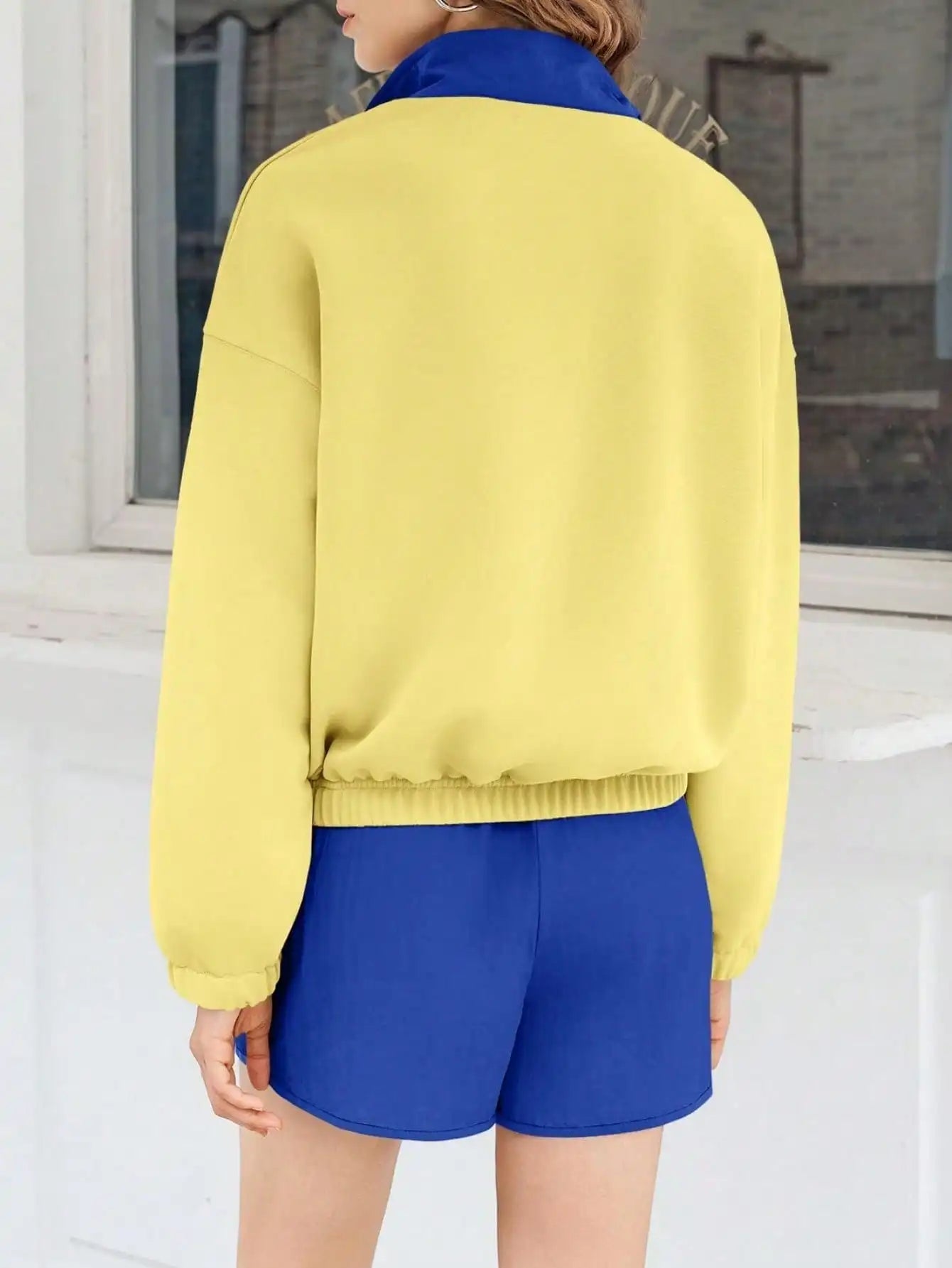 Womens Two Piece Outfits Casual Loose Lounge Set Y2K Color Block Sweatshirt And Running Shorts Fall Streetwear Tracksuit