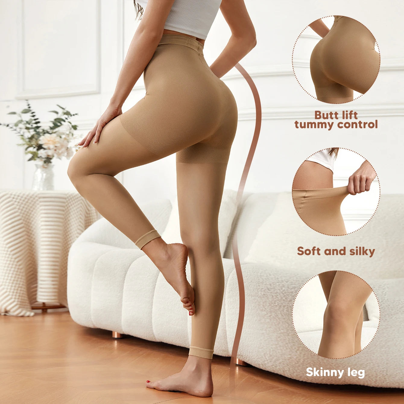 Women's Sheer Footless Tights Seamless High Waisted Control Top Pantyhose Run Resistant Dance Tights